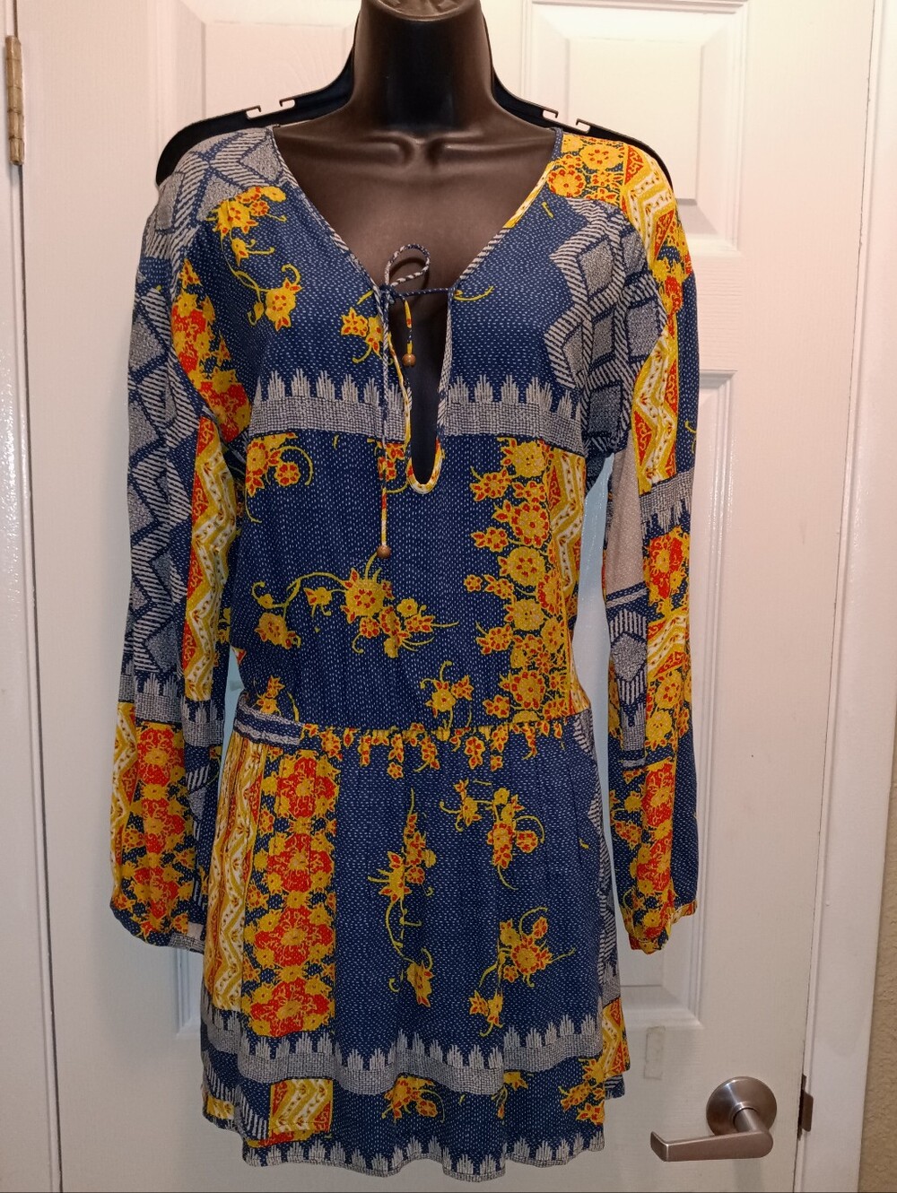 Tigerlily Boho Floral Navy and Yellow Long-Sleeve Tunic